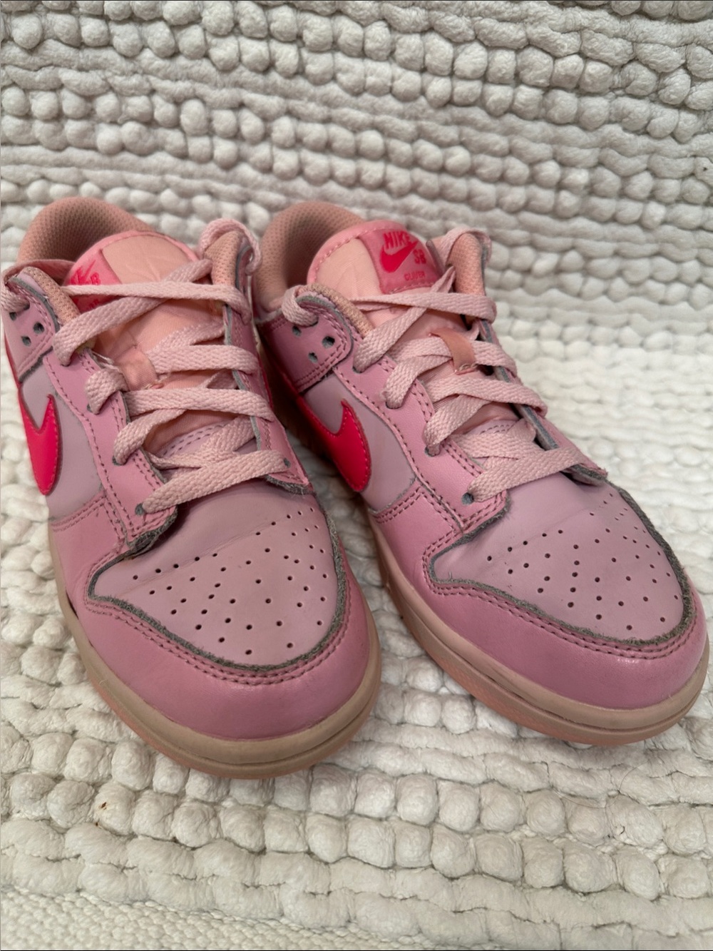 Nike Kids Pink Sneakers with Bright Pink Swoosh